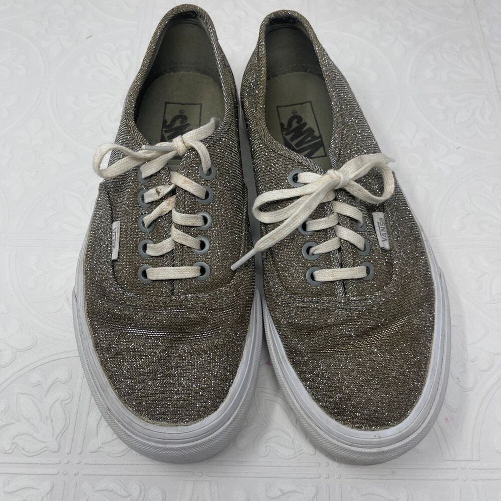 Vans Silver Gold Glitter Shimmer Lace Up Low Top Casual Sneakers Shoes Size 8